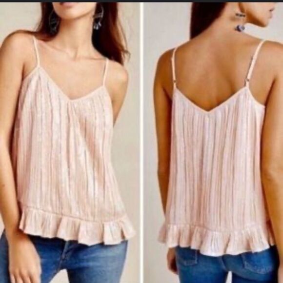Anthropologie Amelie Beaded Cami Spaghetti Strap Sequin Tank Top Size 12 NWT - Picture 1 of 5
